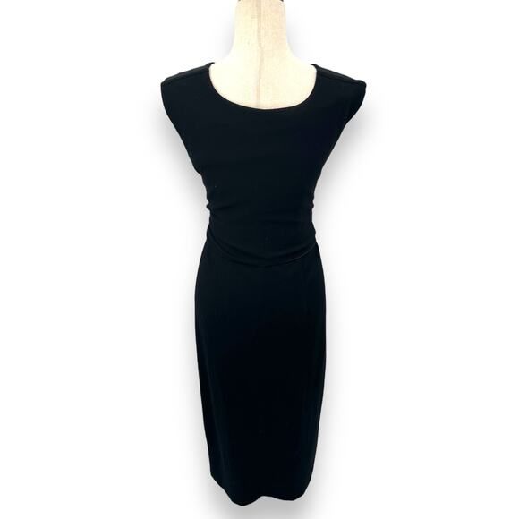 Ann Taylor Black Sheath Dress Tie Waist Midi Size 10 Minimalist Quiet Luxury - Picture 8 of 11
